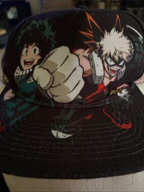 My Hero Academia Snapback Hat - Black with Green & Red Graphics